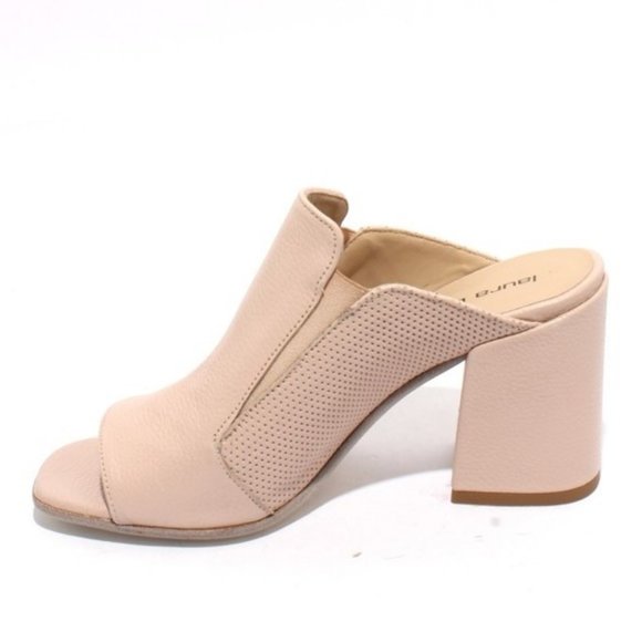 ITALIAN Beige Leather Slide Open Toe Heel Sandal - Picture 6 of 8